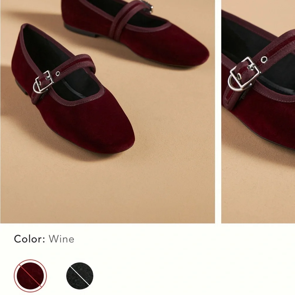 Vagabond wine velvet flats with buckle - Picture 2 of 5